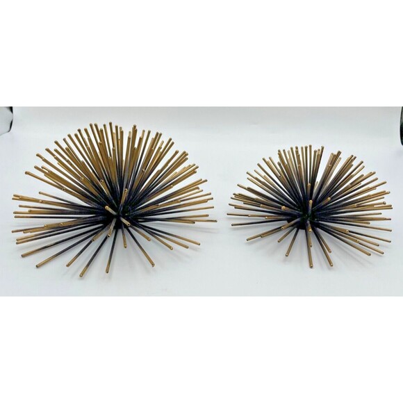Metal Gold Atomic Starburst 3D Sea Urchin Wall Hanging Decor MCM Set Of 2 - Picture 9 of 11